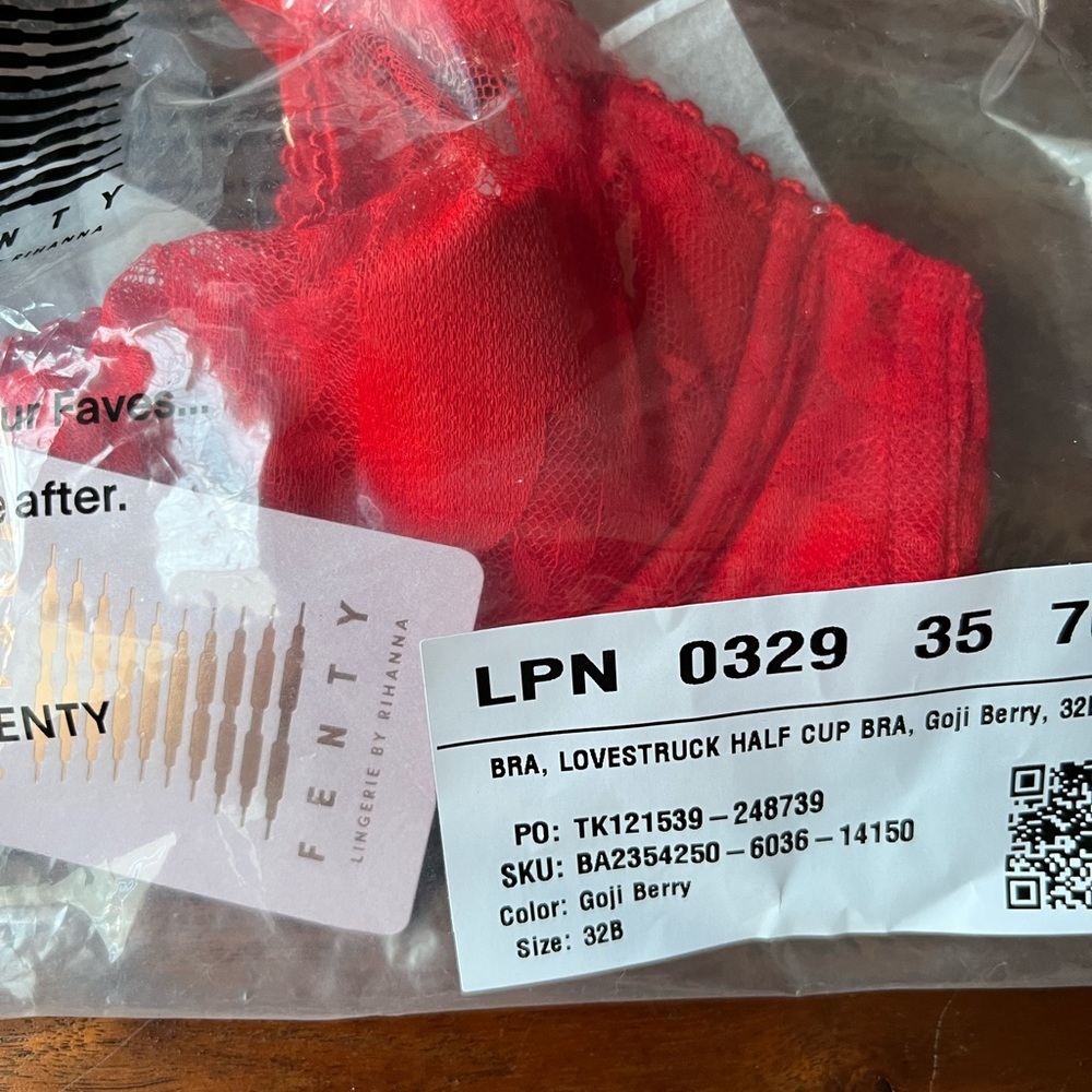 Savage X Fenty Goji Berry Red Lovestruck Lace Half-Cup Bra - Picture 9 of 9